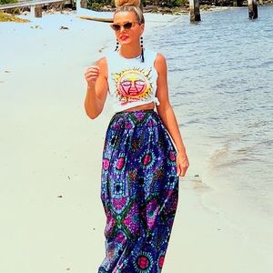 Vintage 60’s Maxi Skirt Cotton Barkcloth Hippy